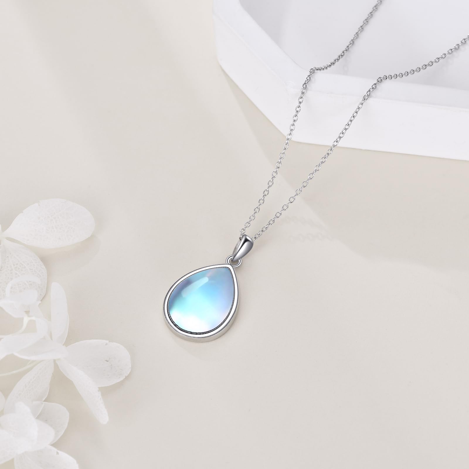 POPLYKE Larimar/Mondstein/Labradorit/Opal/Onyx/Lapis Lazuli/Türkis/Malachit Halskette für Frauen Sterling Silber Teardrop Schmuck Natürliche Anhänger Geschenke
