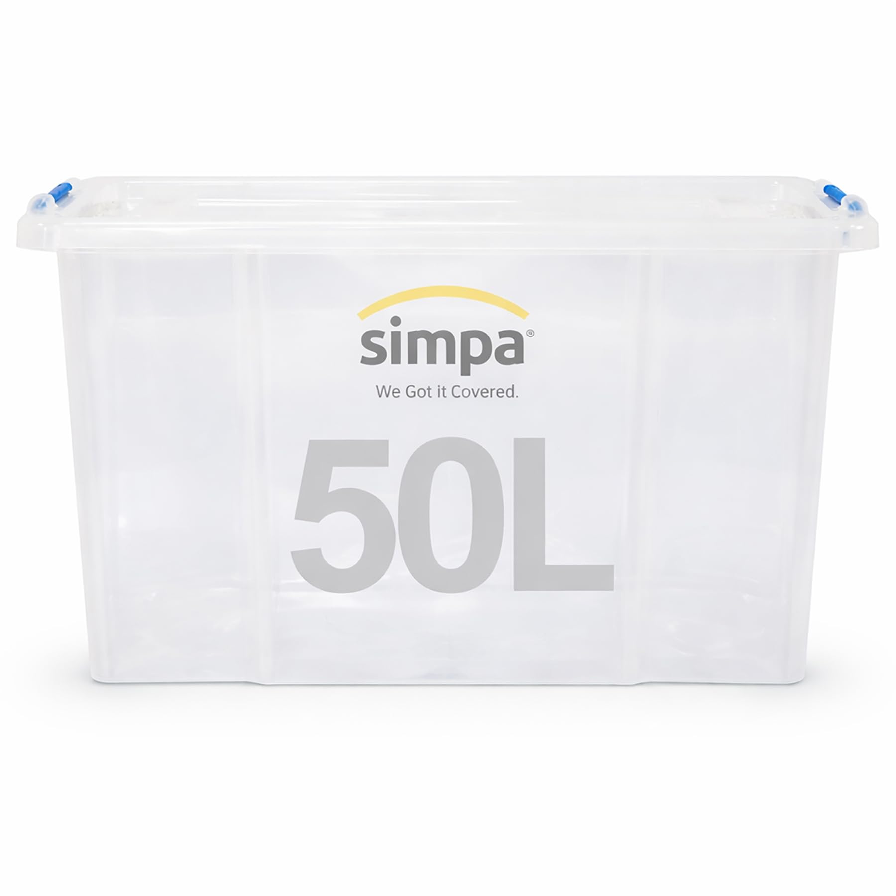 Simpa 50 Litre 50L Stackable Plastic Storage Box With Clear Click Lock Closure Lid - 29Cm (H) X 58Cm (L) X 40Cm (W) - Single Box