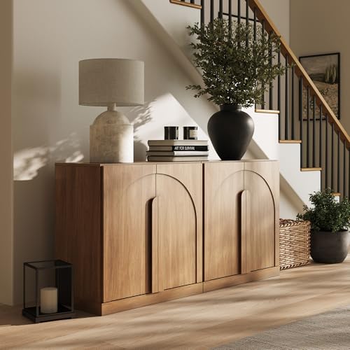 BELLEZE 2 Tier Bookshelf with Arched Wood Door, Set of 2 Modern Display Bookcase Shelf with Storage and Adjustable Shelves, 63" Wood Bookshelves for L