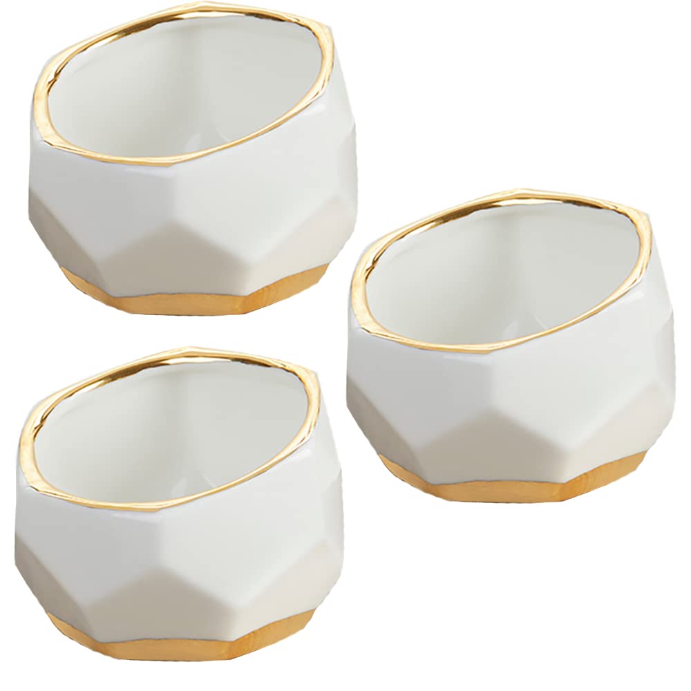 Kate Aspen Geometric Ceramic Planters, Mini Decorative Bowls (Set of 3) Small- Succulent Pots, Modern Decor, Shelf Decor, Desk, Table Décor, White
