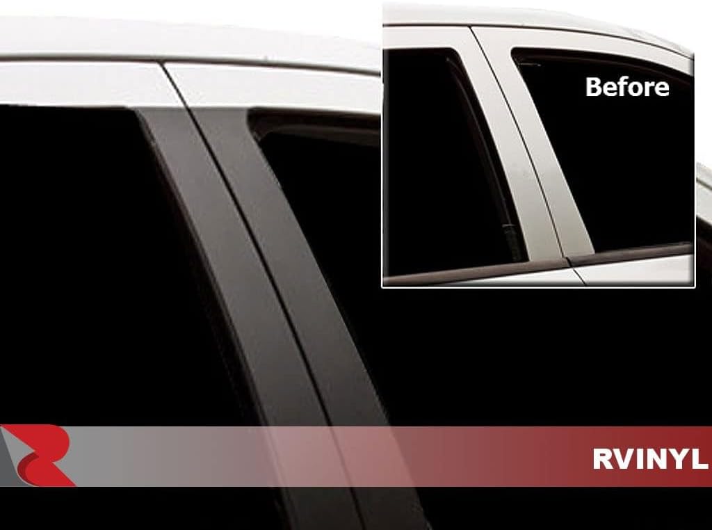 Rvinyl Pillar Post Pre Cut Window Trim Kits in Gloss Black Compatible with Chevrolet Silverado 2014-2018 1500 Crew/Extended Cab - Adhesive Backs