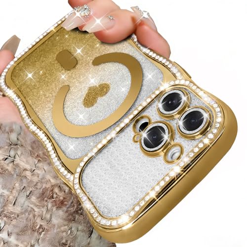 Amzfield Magnetic Case for iPhone 15 Pro Max, Bling Shiny Sparkle, Gold - image 8