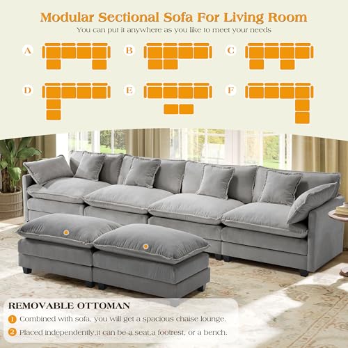Image of 149.2 inch Modular Sectional Sofa,U Shaped Couch for Living Room,Modern Deep Seat Sofa 3 Seater Chenille Fabric Comfy Cloud Couches with Throw Pillows & Movable Ottoman