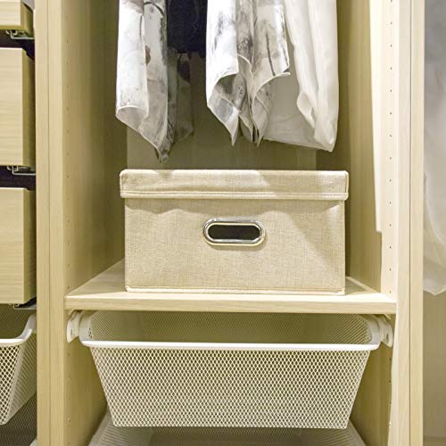 Collapsible Fabric Storage Box With Lid And Handles, Linen Storage Containers, Nursery Storage Basket For Gifts, Books, Magazines, Cds, Kids Toys, Clothes, Underwear, Makeup, 13" X 9.4" X 7", Beige #TOP3