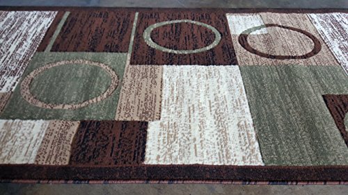 Modern Long Runner Area Rug Brown Beige & Green Design 1497 (32 Inch X10 Feet) #TOP6