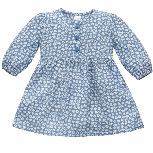 Pinokio Baby - Mädchen Jeans Buttoned Dress, Blue Flowers Lilian, 74 EU