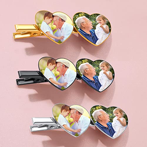 Grampos de cabelo de metal personalizados para mulheres preto com foto de coração personalizada para