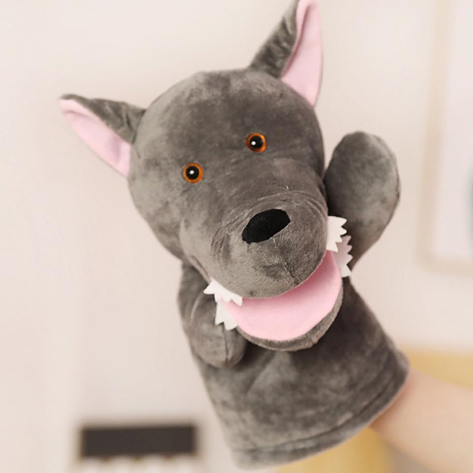 Marionnette à Main Loup en Peluche PP Coton, Jouet Interactif | Conte Interactif Parent-garçon et Filles, Améliore la Motricité, pour Garçon et Filles et Adultes