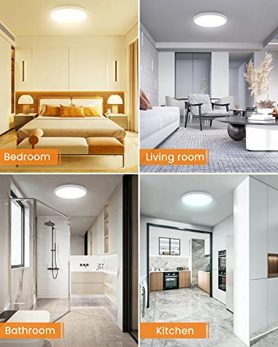 2Pack Flush Mount Led Ceiling Light Fixture White, 10.2Inch 24Watt, Dimmable & 3000K-4500K-6000K 3 Color Selectable Ceiling Lamp 3200Lm Low Profile Ceiling Light For Kitchen Bedroom Hallway Porch #TOP5