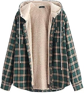 ZAFUL Casual Plaid Fleece Jacket Unisex Men Drawstring Hooded Coat Fuzzy Hoodie M