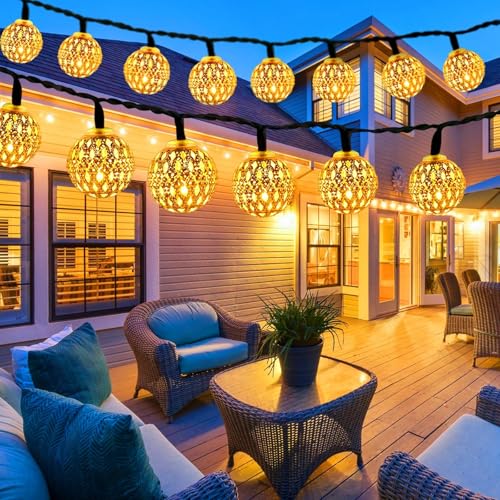 EHIOG Catena Luminosa Esterno Solare 7M 50LED, Batteria sfera marocchina, IP65 Impermeabile luci da Esterno Giardino Solari, 8 Modalità, per esterni, giardino, terrazza, balcone, (Bianco Caldo)