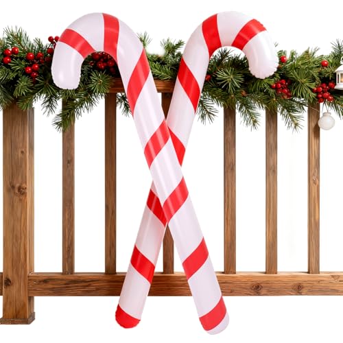Imagen de Decoración navideña Bastones de Caramelo XXL 120 cm Grande Navidad Bastones de Caramelo inflables 2 Unidades Adornos para el árbol de Navidad Bastone de carameloe Bolas navideñas inflables Exterior