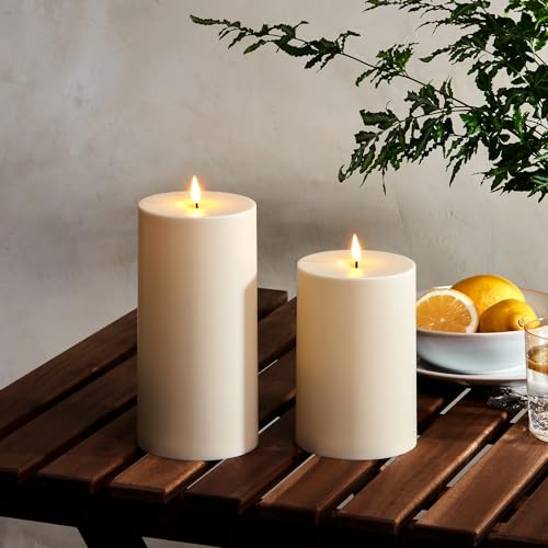 Image of LampLust Outdoor Flameless Candles Waterproof, 2 Pack, 4x6 & 4x8 Ivory Pillar Candles Set, LED Candles Flickering with Remote & Timer Included, Battery Operated, Outdoor Candles for Patio Decor