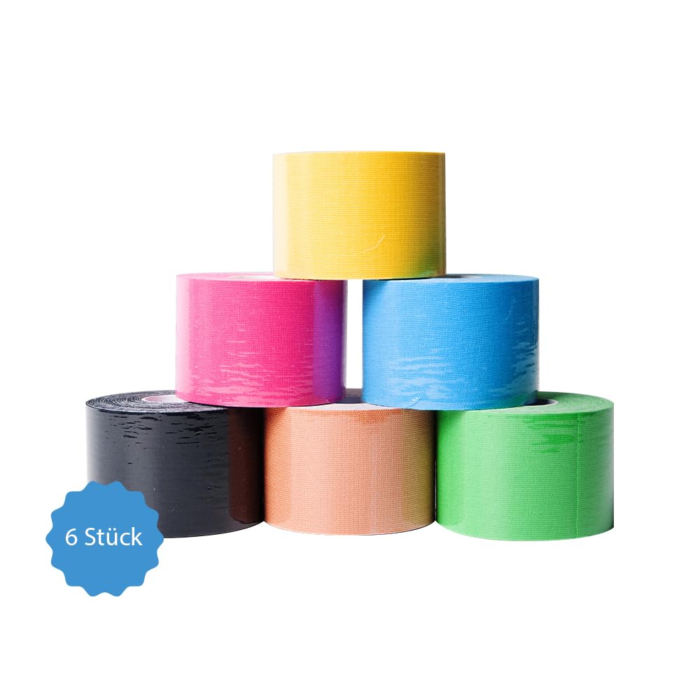 6 Rouleaux bande 5 m x 5 cm Taping Medicalcorner24 dans 6 couleurs différentes.