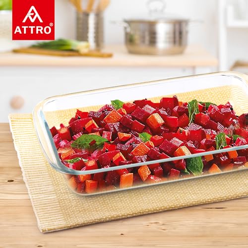 Image of ATTRO Glassox Borosilicate Rectangle Glass Baking Dish Micorwave Oven Safe Freezer Safe Baking Tray Serving Dish Bakeware- 1600ml