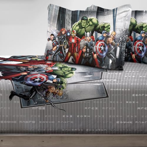 Image of Sassoon Marvel Avengers (Grey) Digital Printed, Cotton Single Bedsheet, 300 TC, 1 Pillow Cover, Fade Resistant, Bedsheet for Kid's Bedroom, (1.50m X 2.35m)