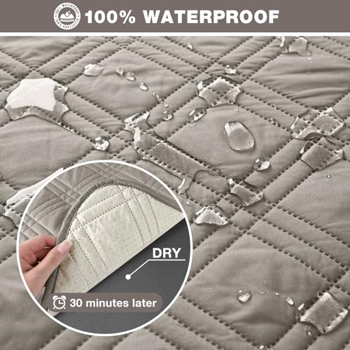 Image of TAOCOCO 100% Waterproof Recliner Sofa Covers 3 Seater Split Couch Covers for 3 Cushion Reclining Couch, Non Slip Reclining Couch Covers Furniture Protector for Kids Pets(3 Seater, Light Brown)