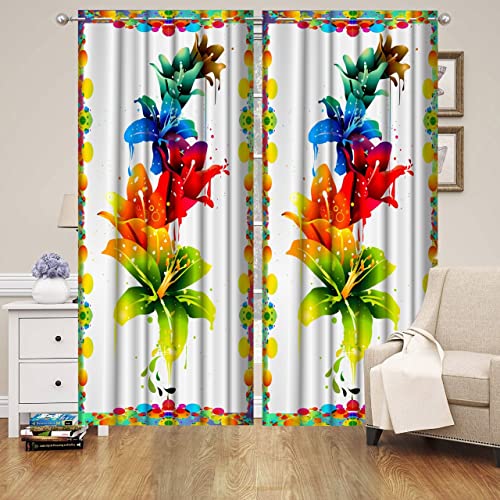 Image of GYANTITEXTURE Window Curtains for Home 5Ft Pack of 2 | 3D Digital Curtain Panels for Living Room Bedroom Kids Room | Semi-Sheer Printed Eyelet Drapes for Decoration (4x5 Feet) Multi Flower