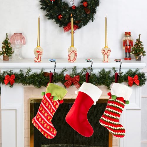 BEAVOING Christmas Stocking Holders for Mantle, Set of 3 Non-Slip Fireplace Garland Stocking Hooks, Silver Santa Claus Metal Stocking Hangers for Mantel Christmas Decor