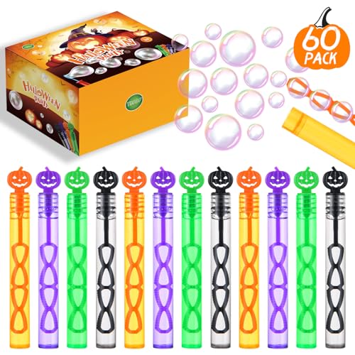 60 Pack Halloween Bubble Wands, Mini Bubble Toys for Halloween Party Favors, Novelty Supplies, Halloween Toys for Girls Boys Kids Classroom Rewards Gifts