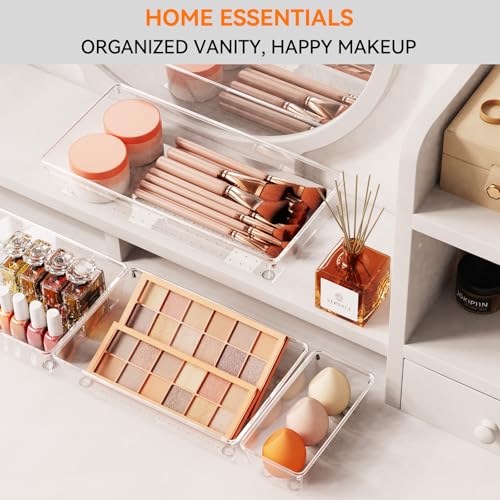 Image of Criusia 8 Pack Drawer Organizer for Kitchen Gadgets, Large Clear Plastic Drawer Divider for Kitchen Accessories, Bathroom Organizers and Storage, Home Essentials for Makeup and Vanity Accessories