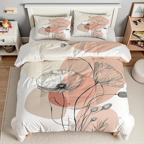 Housse de couette 160x200 fleurs peintes parure de lit 3 pièces microfibre KG3975