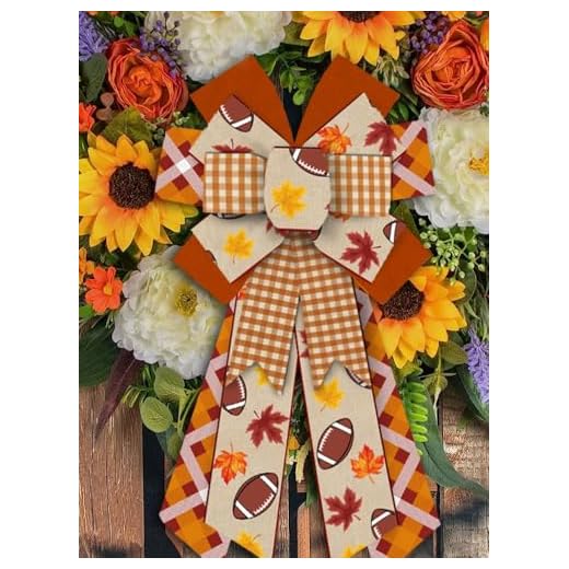 Large Fall Wreath Bows, Orange Buffalo Plaid Bows for Wreath Thanksgiving Autumn Leaves Burlap Bows for Front Door, Super Football Bows Party Bows for Holiday Indoor Outdoor Decor