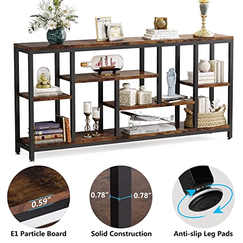 Tribesigns Console Sofa Table, 70.9 inch Extra Long Table Behind Couch with Storage Shelves, 3-Tier Industrial Narrow Entryway Hallway Accent Table for Living Room, Rustic Brown - image 6