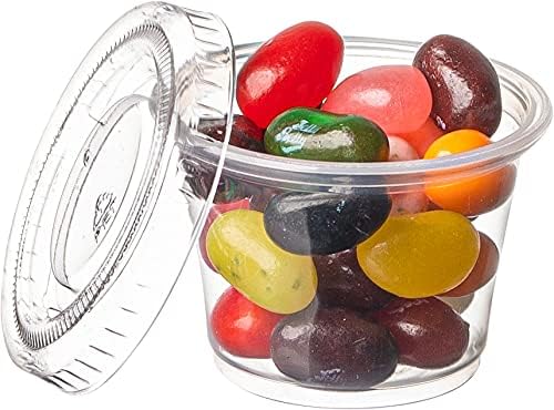 Clear Jello Shot Cups With Lids, Plastic Portion Cups / Condiment Cups / Sauce Cups, [100] Small Containers With Lids, 1 Oz Dressing Container To Go