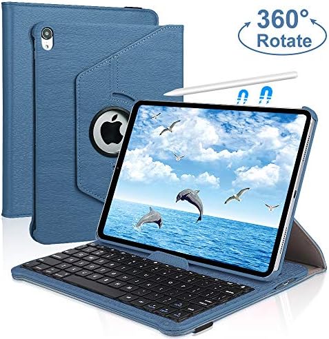 iPad 11 Keyboard Case for 2018 iPad Pro, Dingrich 360 Rotation Leather Case with Keyboard for iPad Pro 11 inch,[Support Apple Pencil Charging],Detachable Bluetooth Keyboard, Dark Blue