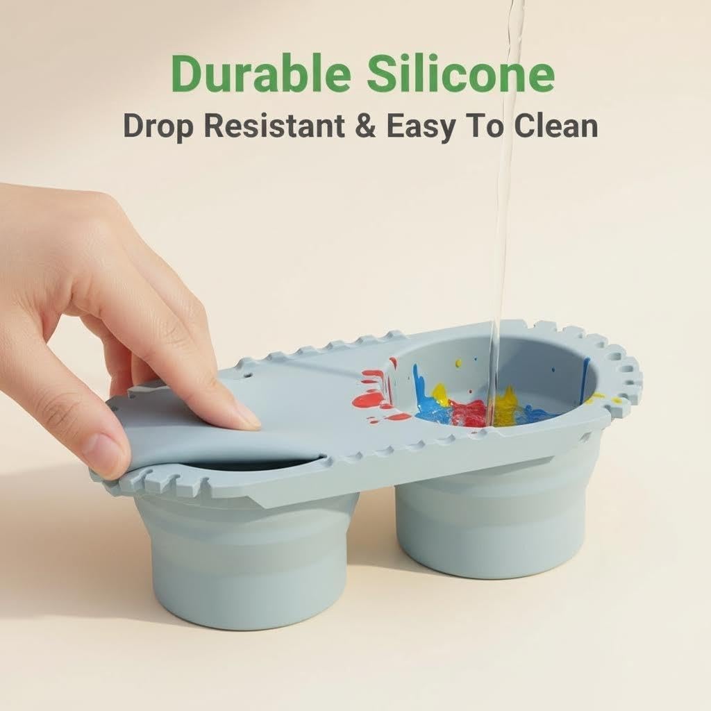 Paint Brush Cleaner Foldable Silicone Cleaning Container 8.8x4.2in gift for Students And Artists（Blue）