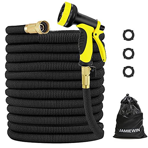 Expandable Garden Hose Pipes 50Ft , Upgraded Anti-Leak Flexible Water Hose with Durable 3-Layers Latex Core, 3 4  Solid Brass Fittings, Premium 3750D Fabric,10 Function Nozzle for Watering & Washing