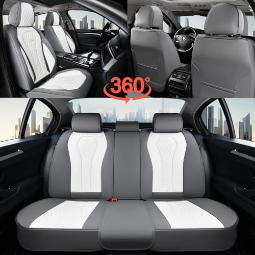 Image of Coverado Seat Covers, Car Seat Covers Full Set, White Car Seat Cover, Car Seat Cushion Waterproof, Front Seats Back Seat Covers, Luxury Seat Cover Car Seat Protector Universal Fit Most Cars