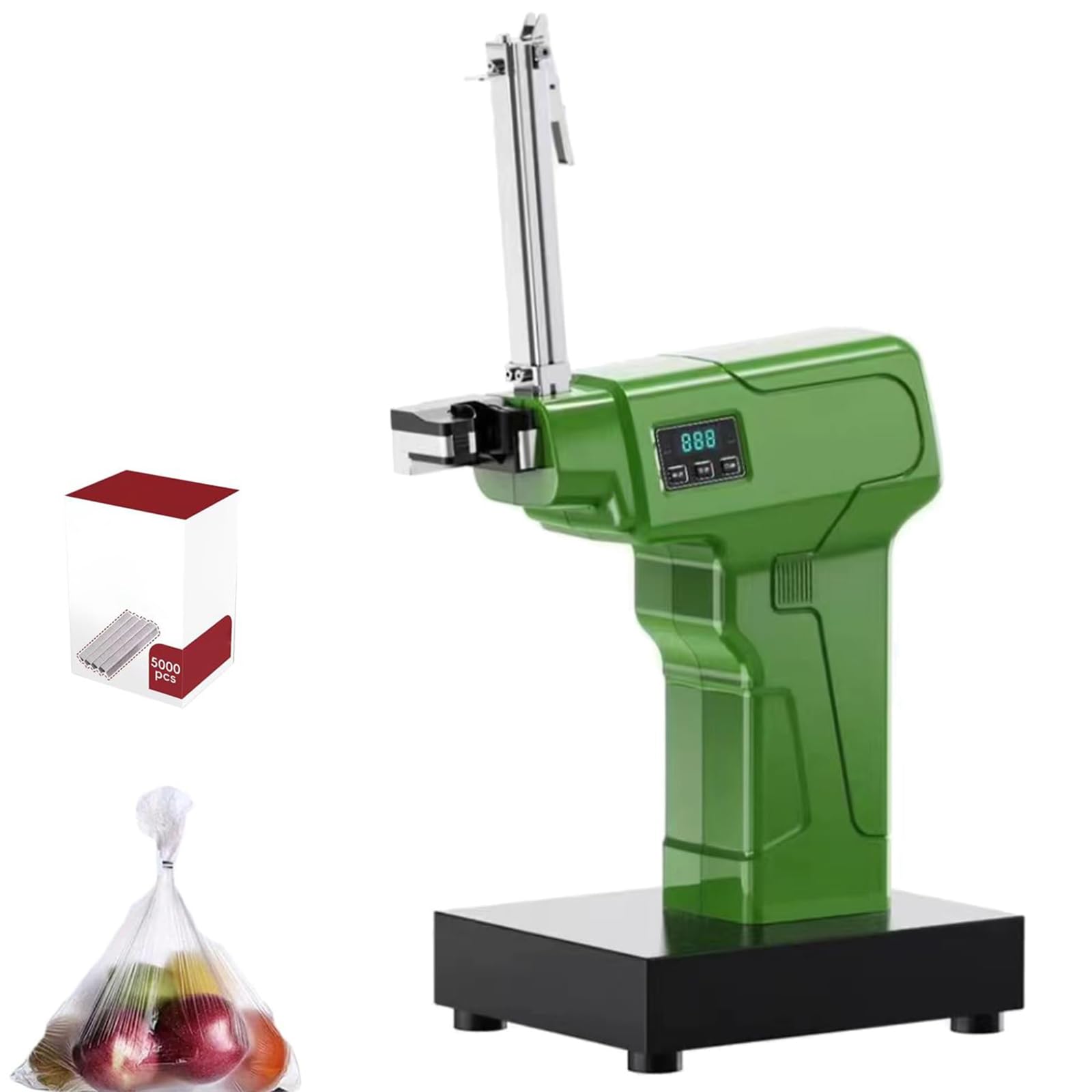 Yxzyfpp Green Automatic Plastic Bag Tying Machine, Electric U-Shape Sausage Clipper With Anti-Pinch Device, Bag Neck Sealer & Bundling Tool For Supermarket, Fruit & Meat Store (Green)