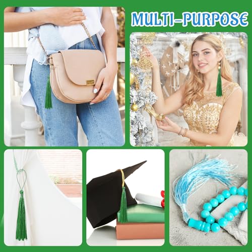 Image of 100 Pcs Bookmark Tassels Bulk Grass Green Soft Craft Silky Handmade Mini Tassels for Jewelry Making with Loops for DIY Craft Accessory Dress Decoration