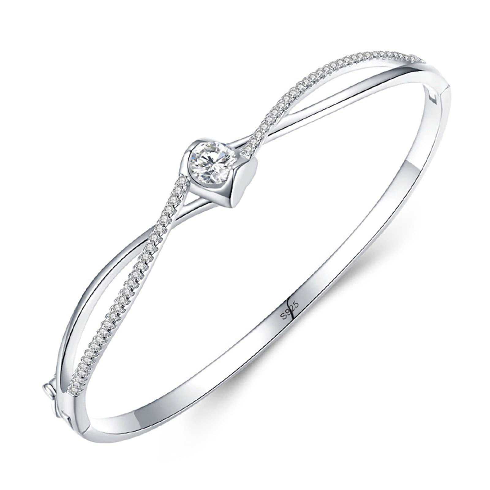 ZH1YFD Braccialetti rigidi in Argento Sterling Doppie Linee Croce con Braccialetti con zirconi cubici in Gioielli da Donna