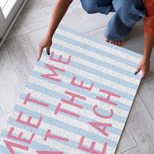 NATSUNO Blue Striped Preppy Beach Door Mat, Meet Me at The Beach Doormat Indoor Outdoor Entrance Porch, Coastal Nautical Welcome Mats for Front Door, Ocean Bathmat for Bathroom, 17x30 Inches - Image 7