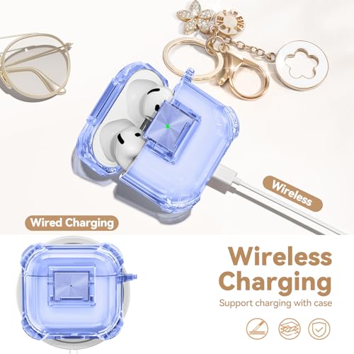 Image of for Airpods 4 Case with Safety Lock,Clear Case Soft TPU Shock-Proof Protective Cover with Cute Bling Keychain and Cleaner kit for Women Girls-Clear Blue