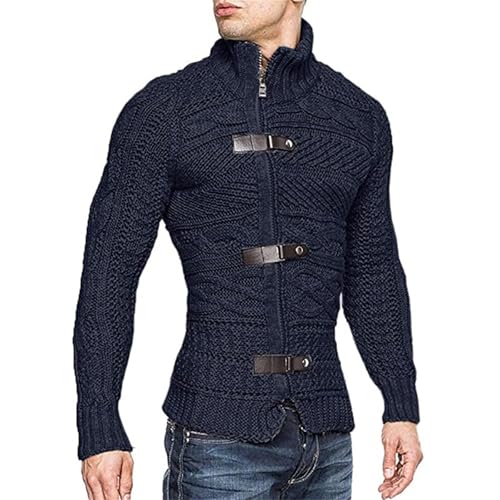 Men’s Cable Knitted Sweaters Turtleneck Zipper Button Sweater Long Sleeve Cardigan Soft Fit Plain Warm New Tops2