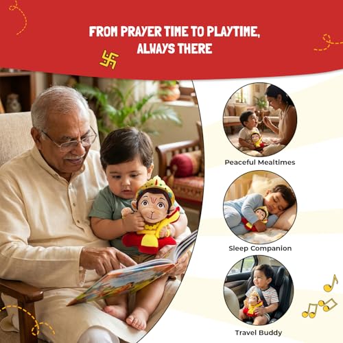 Image of Panda's Box Mantra Chanting Baby Hanuman | As Seen on Shark Tank | Interactive Musical Soft Stuffed Plush Toy | Non-Toxic, Safe| Best Birthday Gift for Newborn Kids (Boys, Girls) | Small - 18 CM