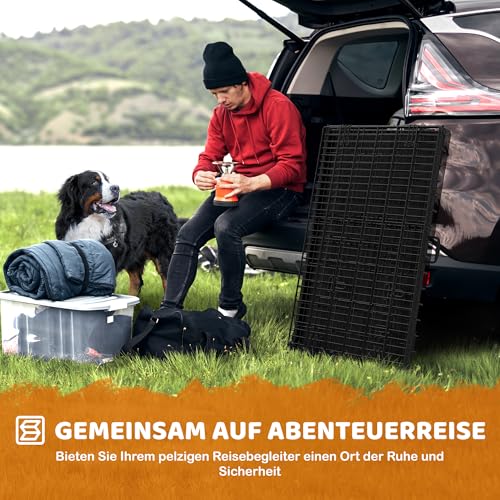 Yaheetech Hundekäfig 122 x 71 x 78 cm klappbar mit Trennwand, 2 Türen, Hundebox für zuhause mit ausziehbare Bodenschale, Transportkäfig Auto, Hundetransportbox Drahtkäfig für Hunde Welpe, XXL, Schwarz