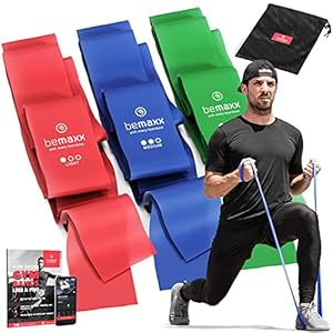 Resistance band – Weerstandsband set van 3 / Extra lange 2m Fitnessbanden + Trainingsgids | Gymnastiekband Fitness Elastische banden Theraband | Trainingsband Sportband Miniband Krachttraining Pilates