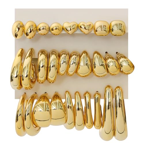 FIRSTGIFT 14 Pairs Chunky Gold Earrings, Gold...