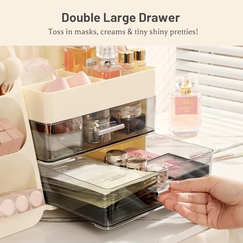 Aveniee Makeup Organizer with Drawers, Large Bathroom Countertop Storage for Vanity, Cosmetic & Skincare Display Case for Brushes, Perfumes, Lipsticks (Cream White) - Image 6