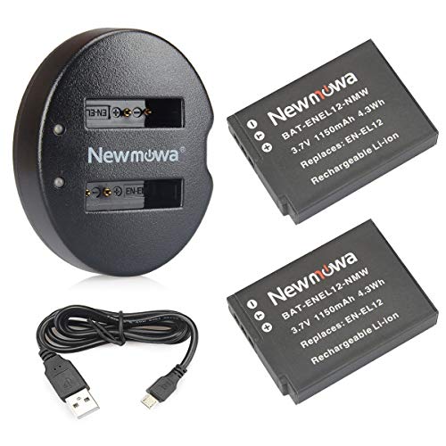 Newmowa EN-EL12 Replacement Battery (2-Pack) and Dual USB Charger for Nikon EN-EL12 and Nikon Coolpix A900 A1000 AW100 AW100s AW110 AW110s AW120 P330 P340 S310 S70 S610 S620 S630 S640