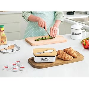 LANDNEOO Butter Dish with Lid and Butter Curler Knife - Unbreakable Stainless Steel Keeper Container with Double Silicone Sealing, for Kitchen Farmhouse Decor LANDNEOO Butter Dish with Lid and Butter Curler Knife Unbreakable Stainless Steel Keeper Container with Double Silicone Sealing for Kitchen Farmhouse Decor