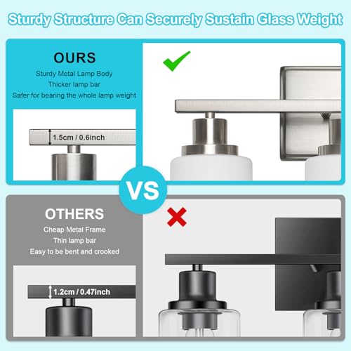 Image of Ascher Bathroom Light Fixtures, 3-Light Vanity Light Over Mirror, Modern Brushed Nickel Wall Sconces with Milky White Shades, Wall Lamp for Kitchen Hallway Cabinet Porch E26 Base