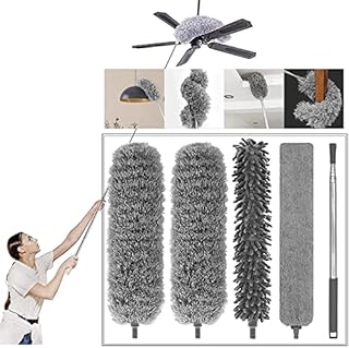Feather Duster For Cleaning - 5PCS Microfiber Window Cleaning Kit with Extendable Duster Pole(30-100inch) dusters Bendable Washable Cleaning Dusters for Cars, Ceiling Fan, Cobweb, Furniture