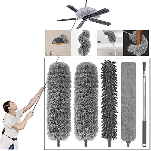 Plumero de plumas para limpieza - 5 piezas de microfibra para limpieza de ventanas con polos extensibles de plumero (30-100 pulgadas) plumeros flexibles lavables de limpieza para coches Cover