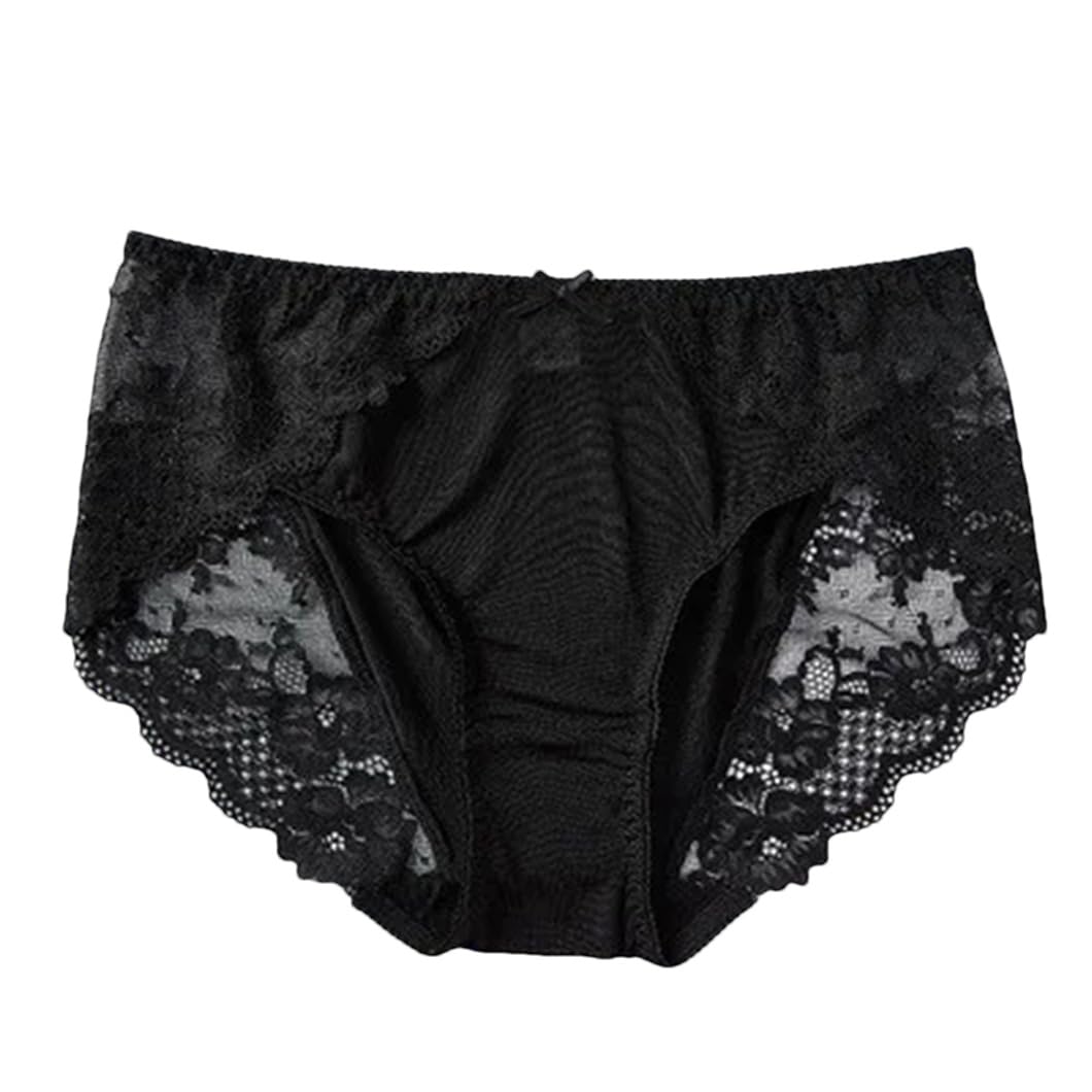 DBFBDTU 2Pcs Silk Underwear For Women Underpants Lady Panties Low Rise Lace Briefs Breathable Lingerie black M 2pcs